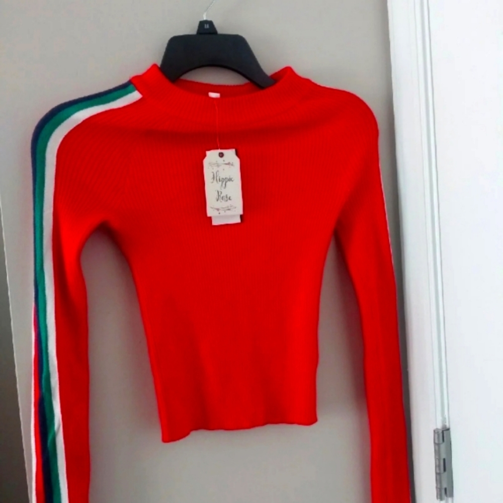 HIPPIE ROSE red stretchy ribbed sweater size extra small super stretchy